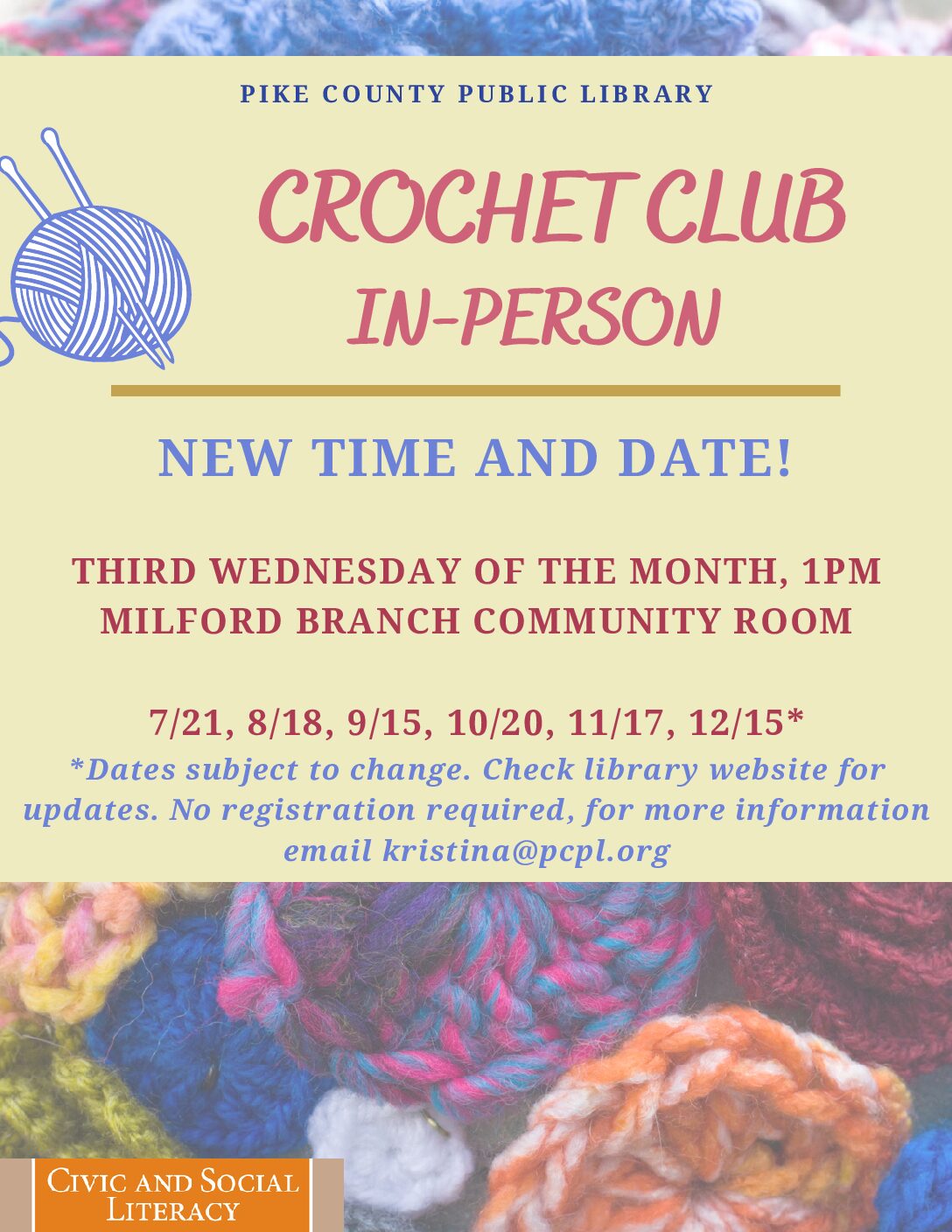 Crochet Club (inperson) Pike County Public Library